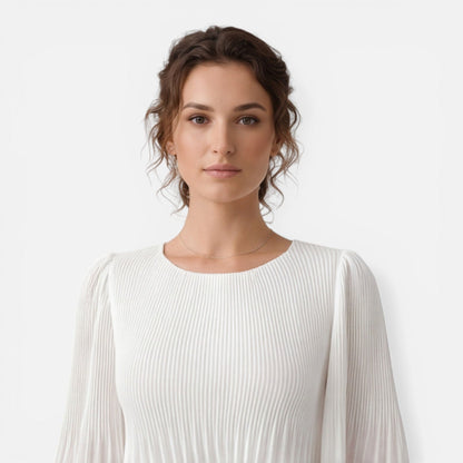 Abito Lungo Donna Bianco in Chiffon Plissettato