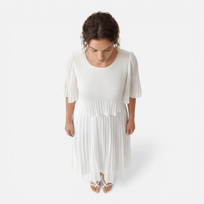 Abito Lungo Donna Bianco in Chiffon Plissettato