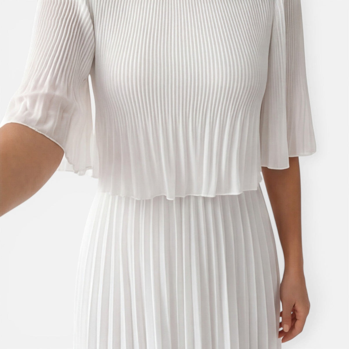 Abito Lungo Donna Bianco in Chiffon Plissettato