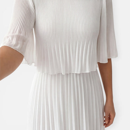 Abito Lungo Donna Bianco in Chiffon Plissettato