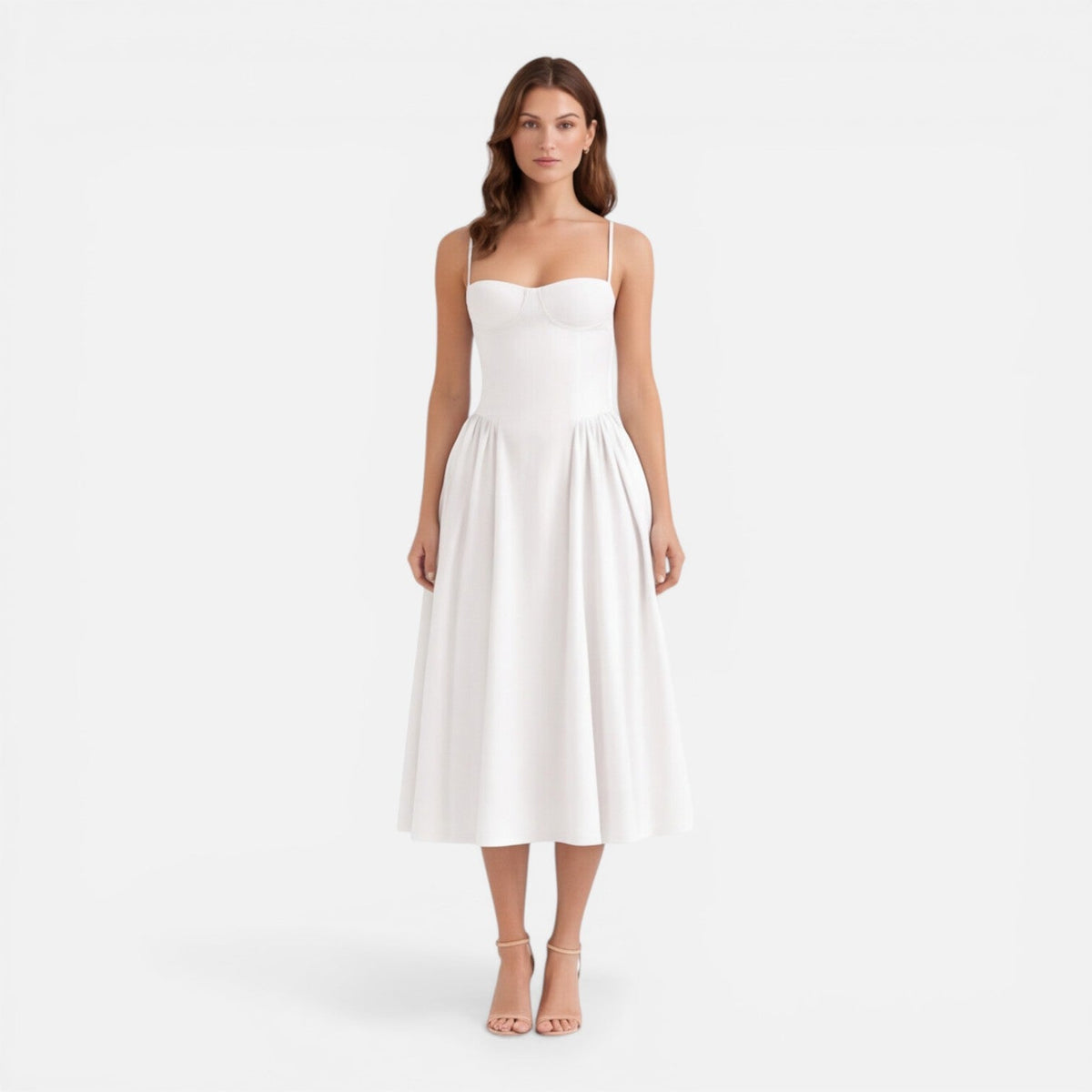 Abito Midi Donna Linea A con Spalline