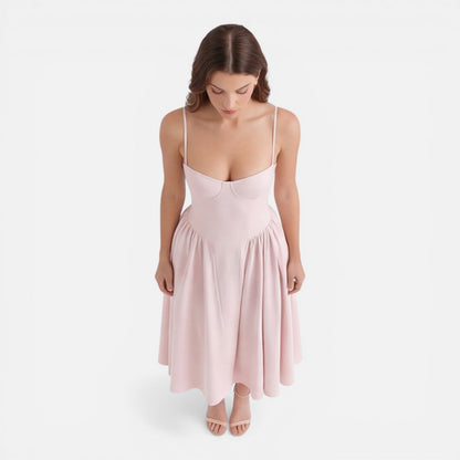 Abito Midi Donna Linea A con Spalline