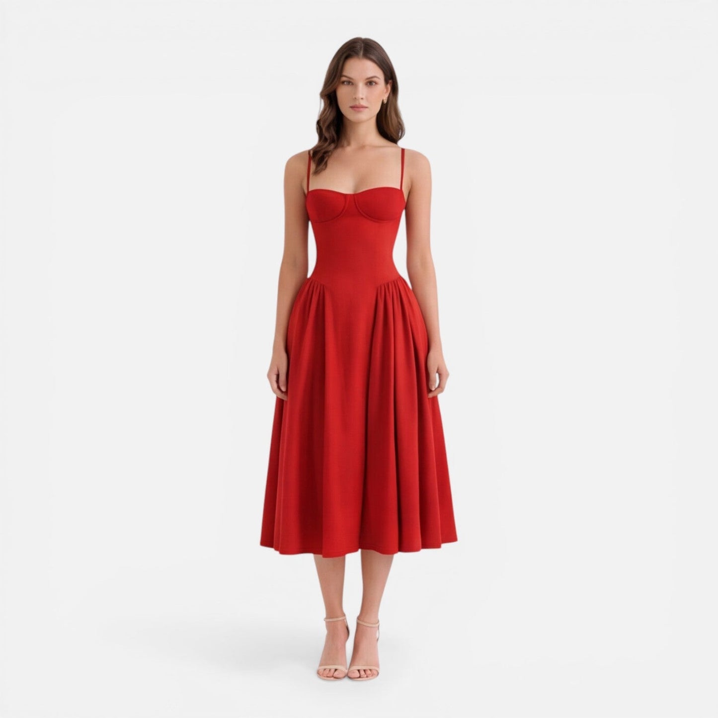 Abito Midi Donna Linea A con Spalline