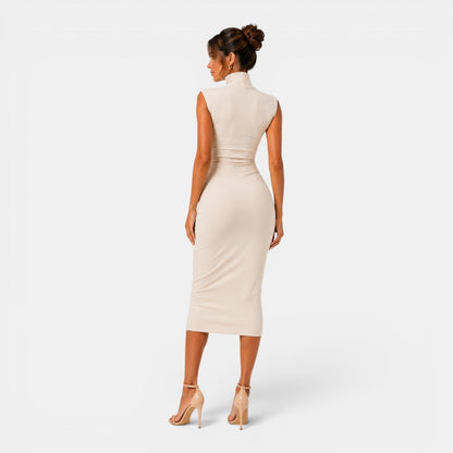 Abito Midi Donna Plissettato in Maglia Stretch