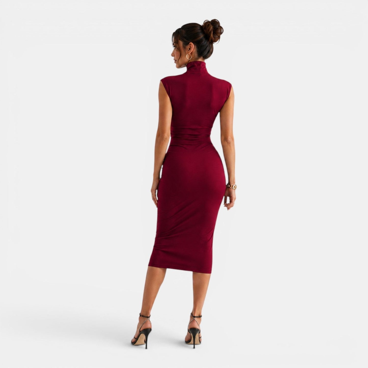 Abito Midi Donna Plissettato in Maglia Stretch