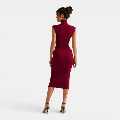 Abito Midi Donna Plissettato in Maglia Stretch