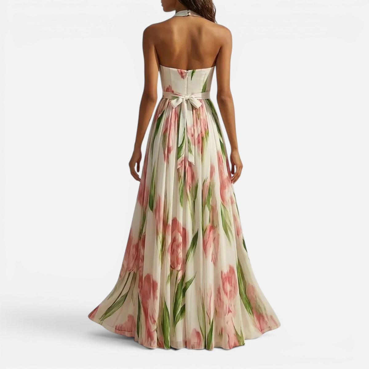 Abito Lungo Donna Floreale Linea A con Collo all'Americana