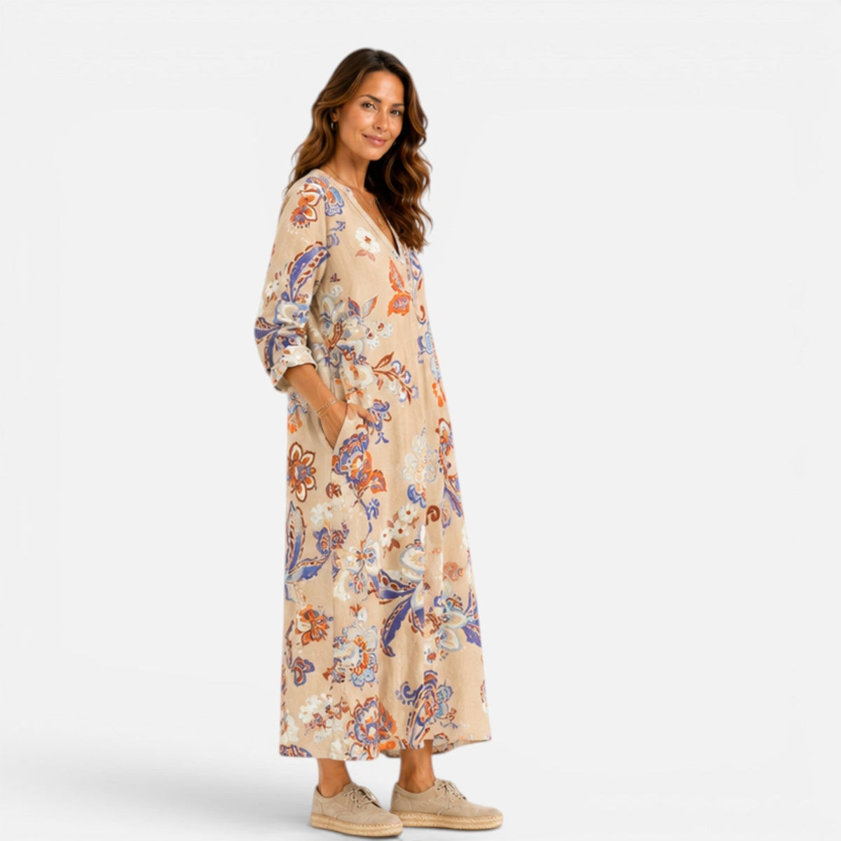 Abito Lungo Donna Boho Floreale Drappeggiato