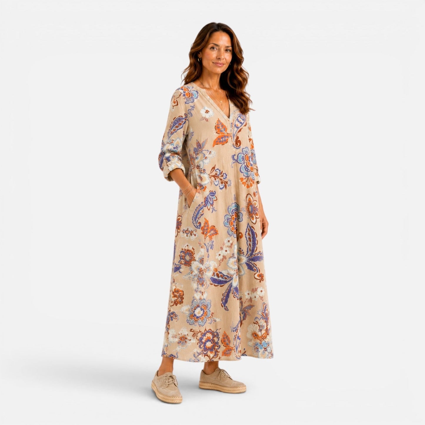 Abito Lungo Donna Boho Floreale Drappeggiato