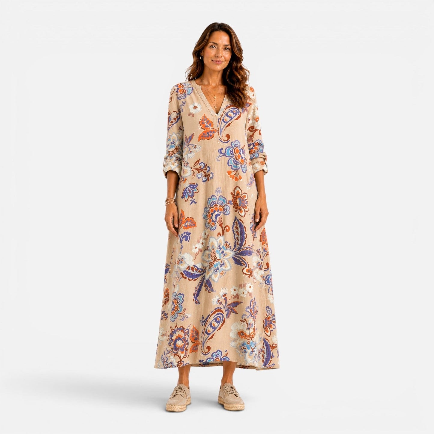 Abito Lungo Donna Boho Floreale Drappeggiato