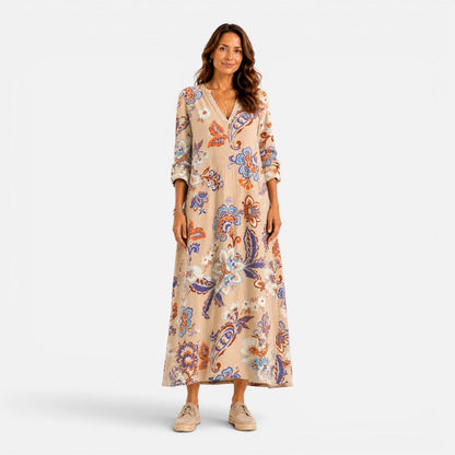 Abito Lungo Donna Boho Floreale Drappeggiato