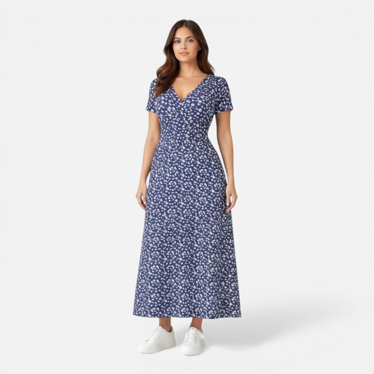 Abito Midi Donna Floreale con Scollo a V