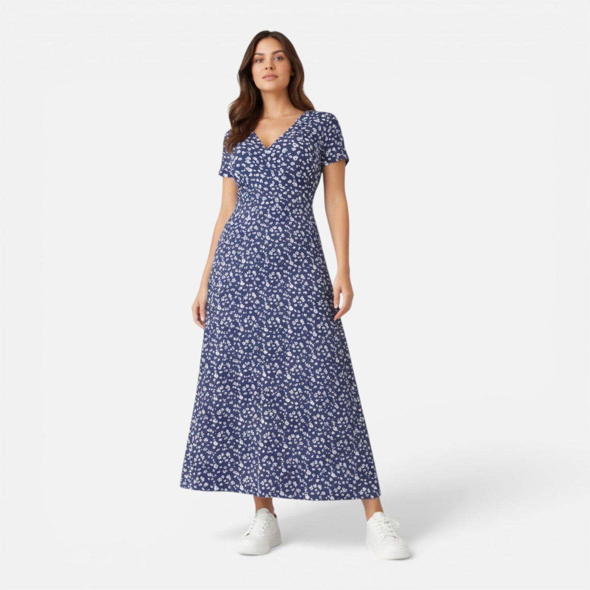 Abito Midi Donna Floreale con Scollo a V