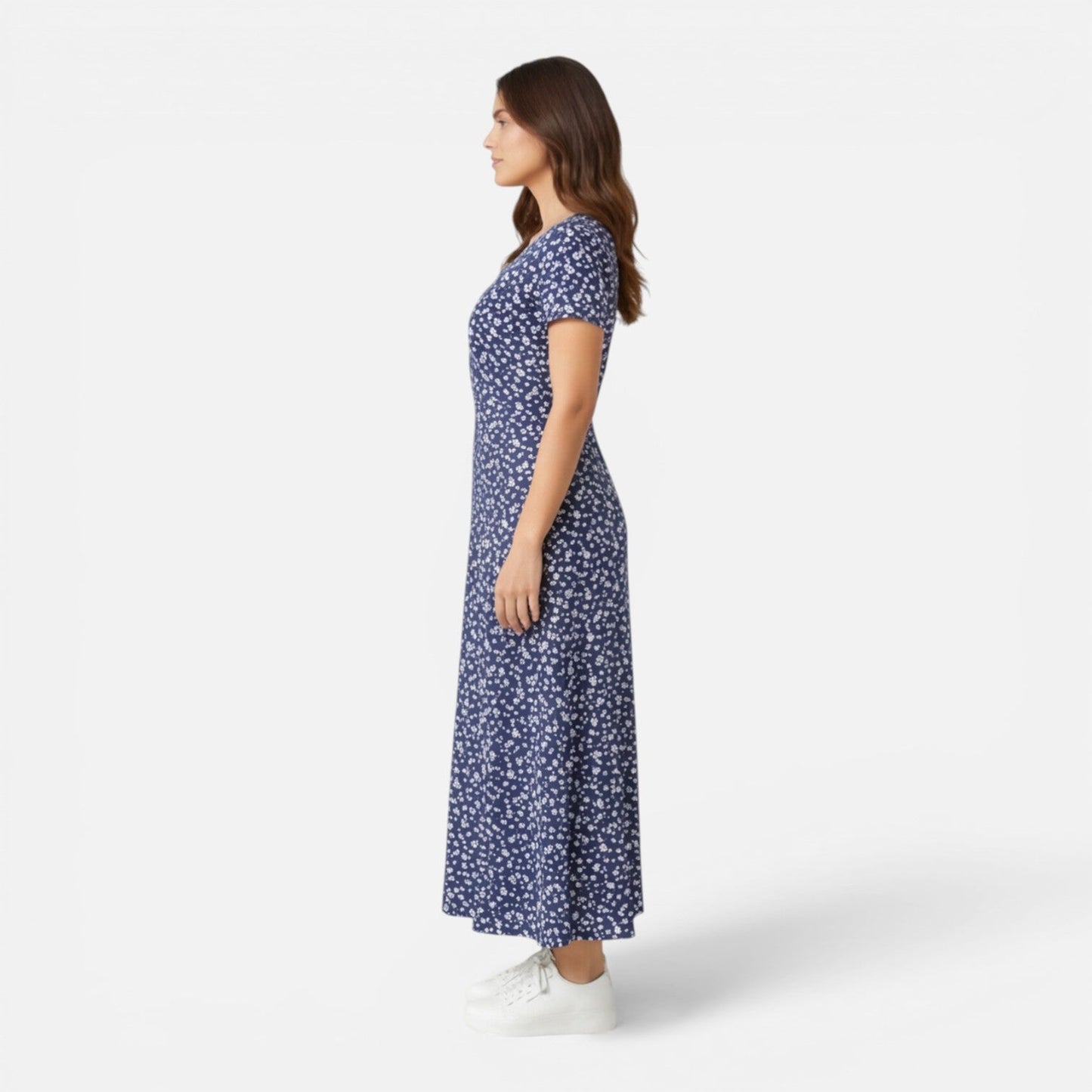 Abito Midi Donna Floreale con Scollo a V
