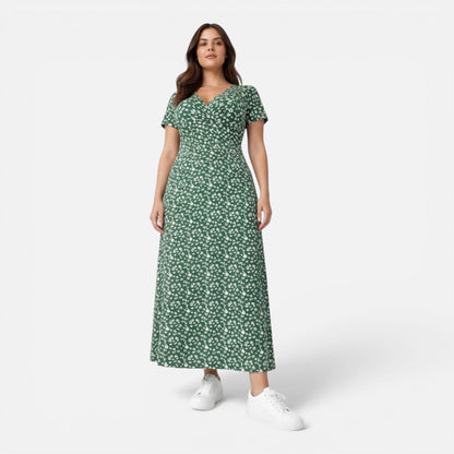 Abito Midi Donna Floreale con Scollo a V
