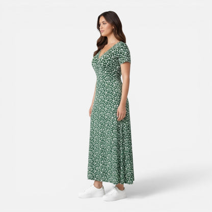 Abito Midi Donna Floreale con Scollo a V