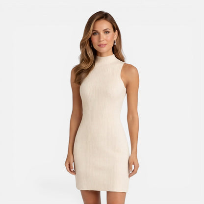 Abito Mini Donna in Maglia con Collo Alto