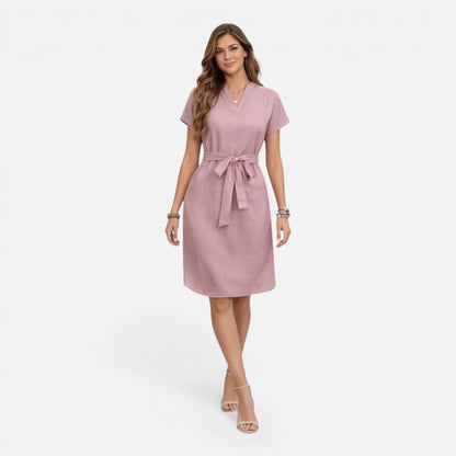 Abito Midi Donna con Cintura e Manica Corta