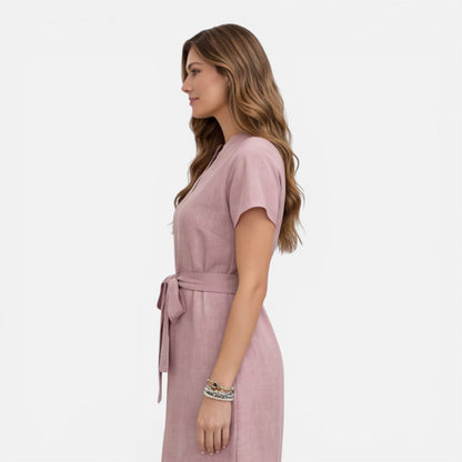 Abito Midi Donna con Cintura e Manica Corta