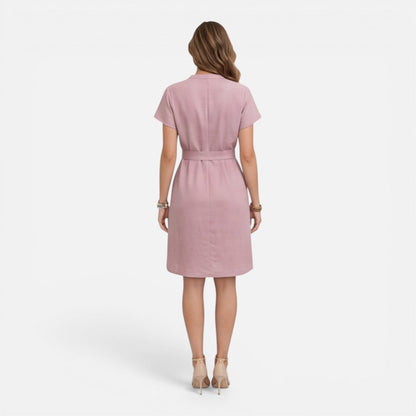 Abito Midi Donna con Cintura e Manica Corta