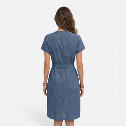Abito Midi Donna con Cintura e Manica Corta
