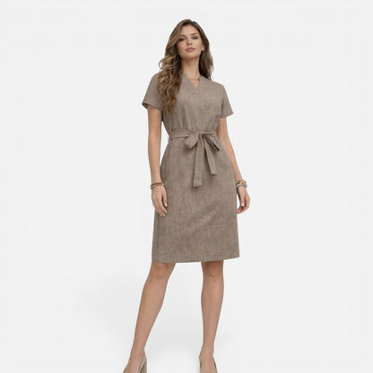 Abito Midi Donna con Cintura e Manica Corta