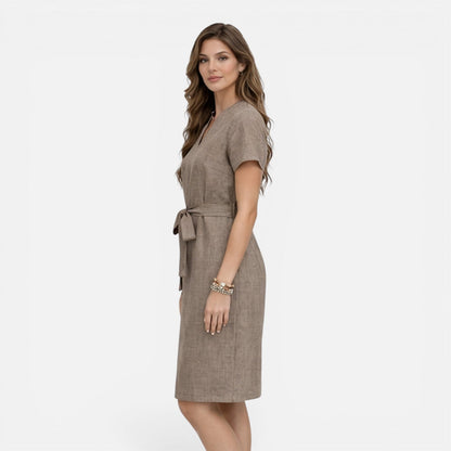 Abito Midi Donna con Cintura e Manica Corta