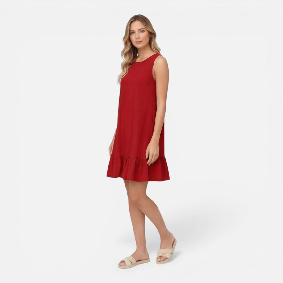 Abito Donna Smanicato Linea A con Orlo a Balze