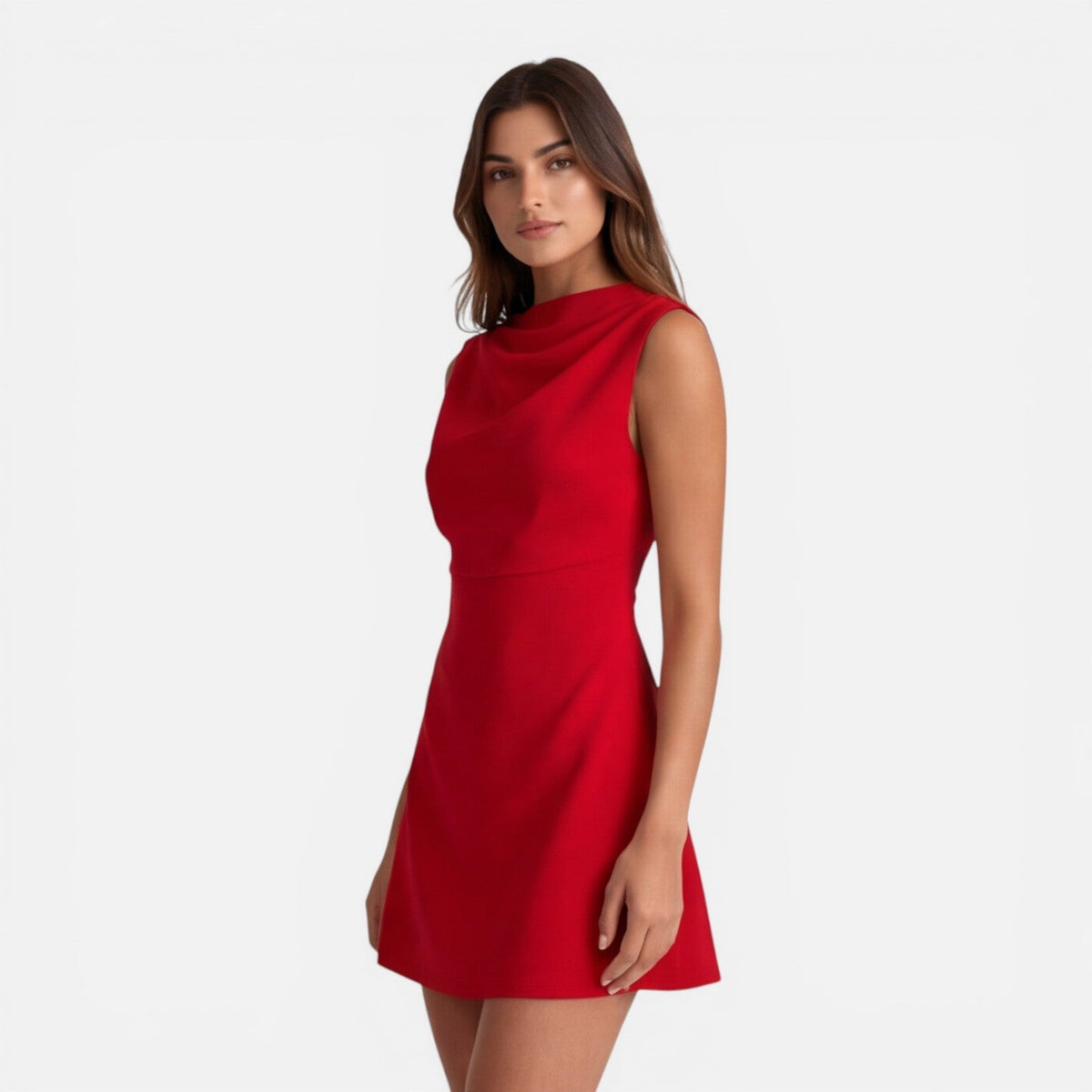 Abito Mini Donna Smanicato con Scollo Drappeggiato