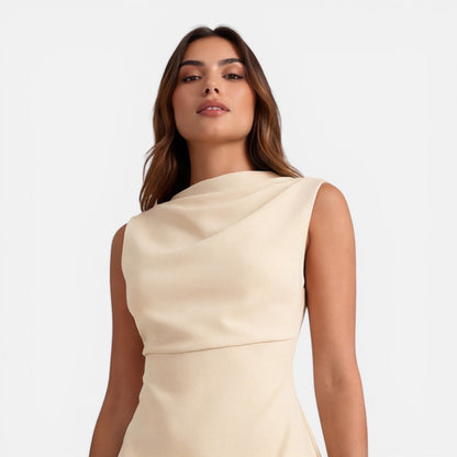 Abito Mini Donna Smanicato con Scollo Drappeggiato