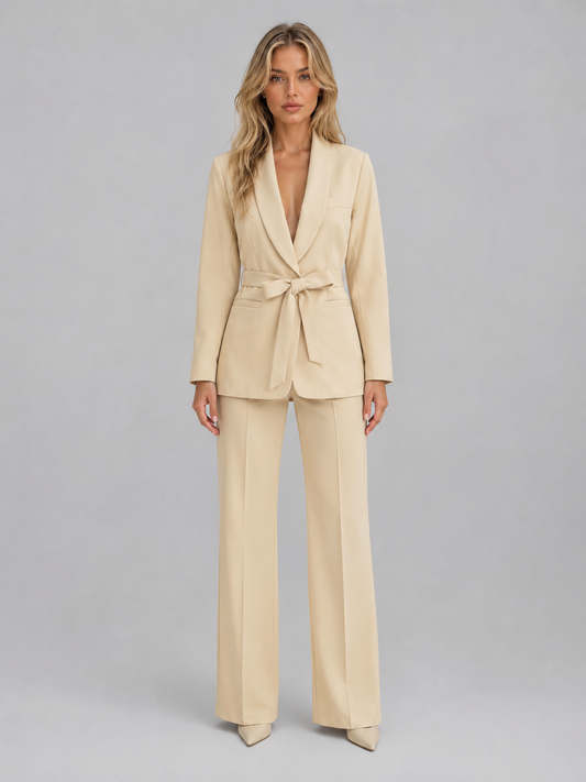 Tailleur Donna con Collo a Scialle e Cintura