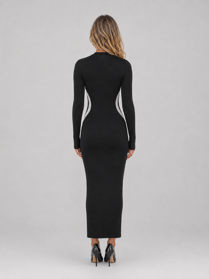 Abito Lungo Donna Nero Aderente con Cut-Out