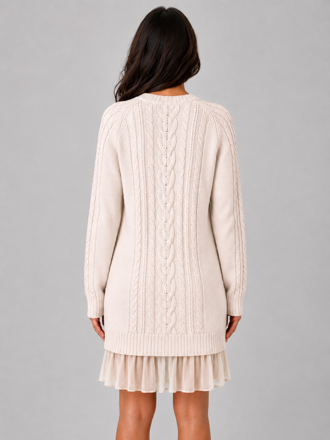 Abito Mini Donna in Maglia a Trecce con Orlo Plissettato
