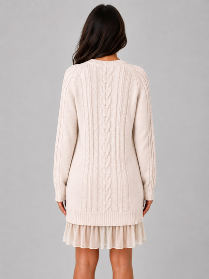 Abito Mini Donna in Maglia a Trecce con Orlo Plissettato