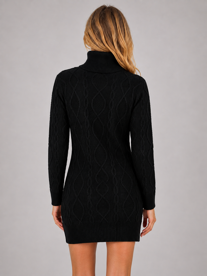 Abito Mini Donna in Maglia a Trecce con Dolcevita