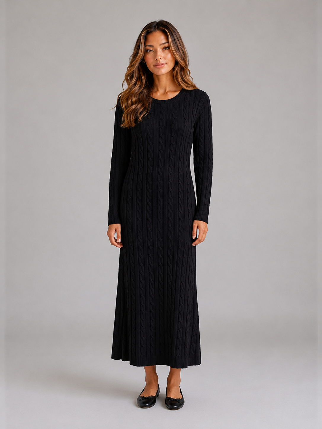 Abito Lungo Donna in Maglia a Trecce