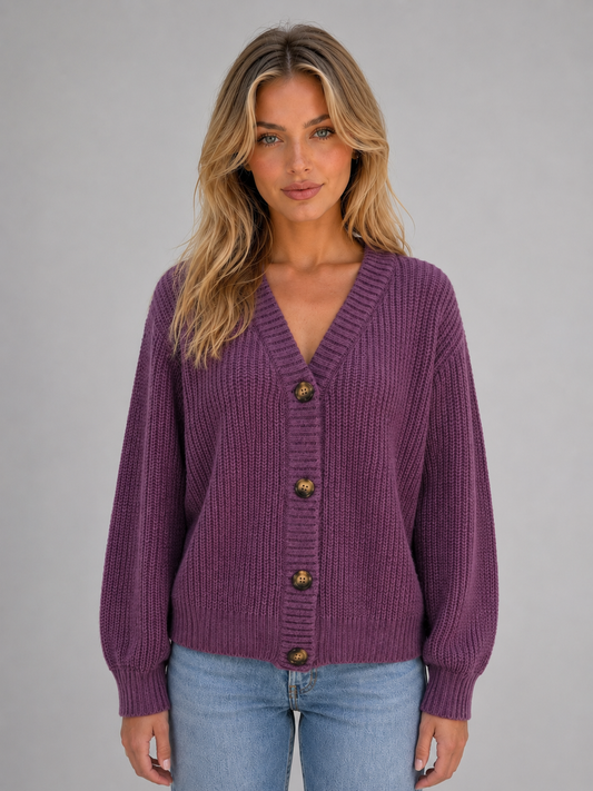 Cardigan Donna in Maglia Grossa con Bottoni Oversize