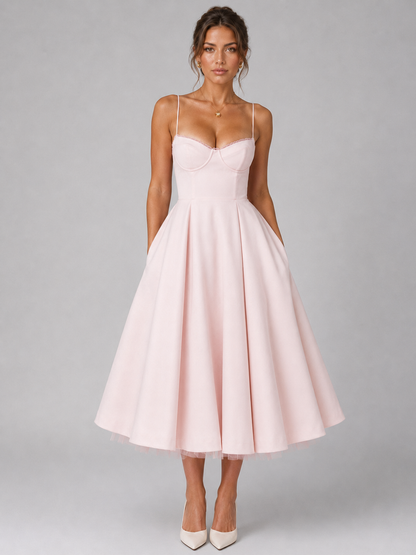 Abito Midi Donna Corsetto con Gonna Ampia