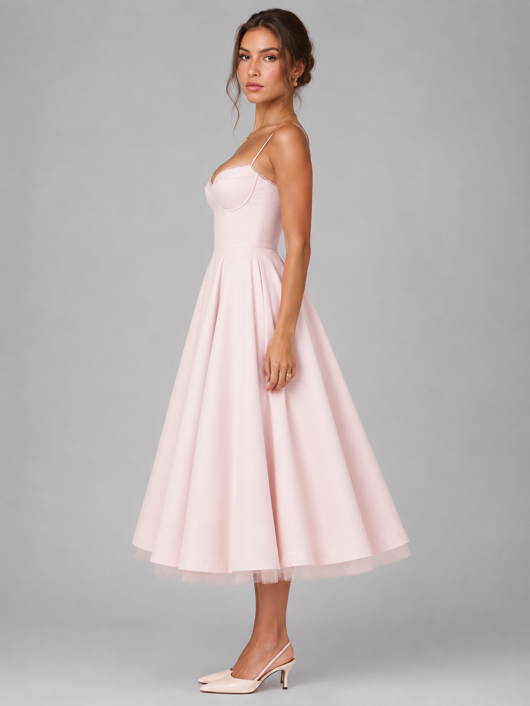 Abito Midi Donna Corsetto con Gonna Ampia
