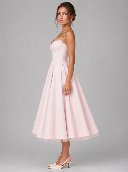 Abito Midi Donna Corsetto con Gonna Ampia