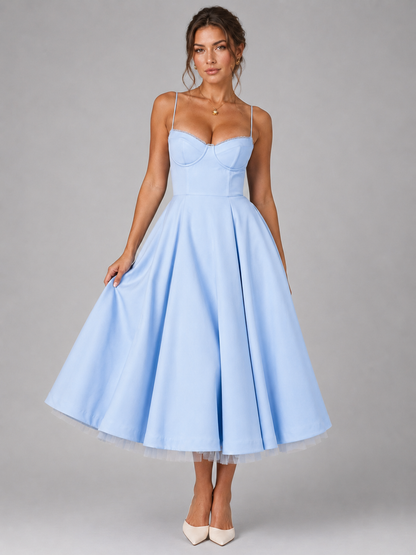Abito Midi Donna Corsetto con Gonna Ampia