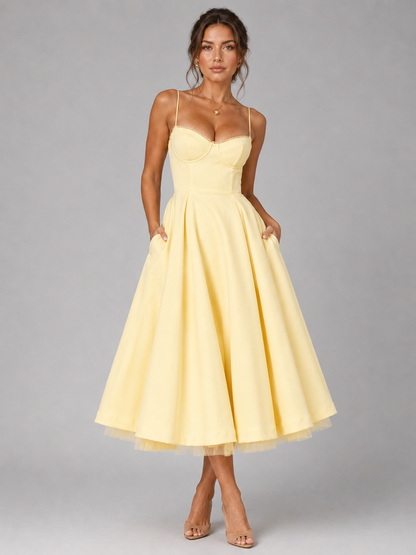 Abito Midi Donna Corsetto con Gonna Ampia