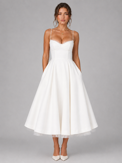 Abito Midi Donna Corsetto con Gonna Ampia