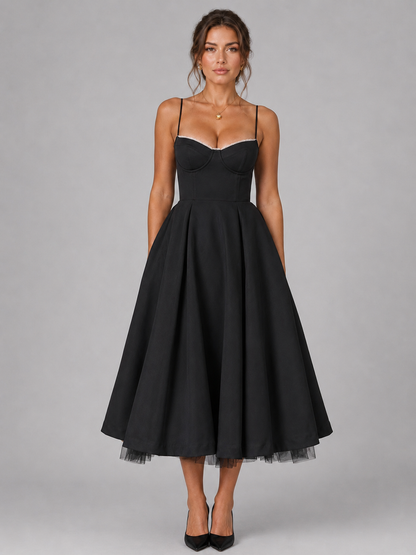 Abito Midi Donna Corsetto con Gonna Ampia