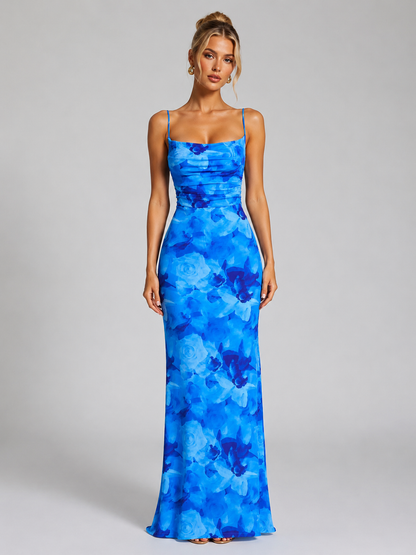 Abito Lungo Donna Floreale Aderente in Stretch