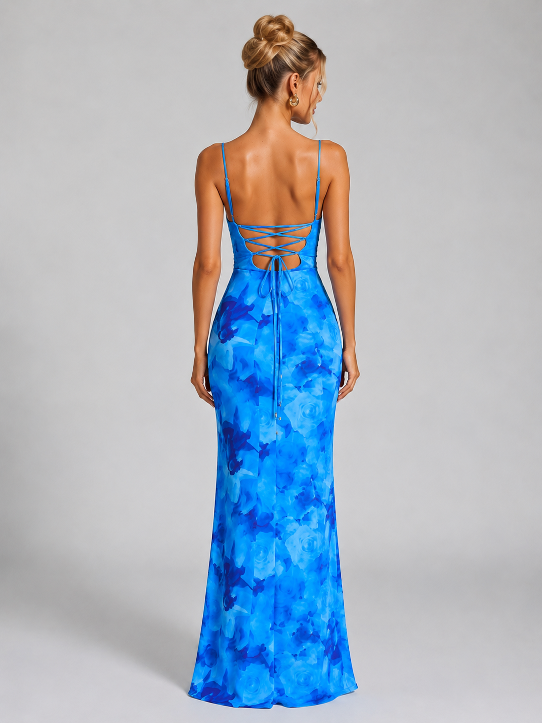 Abito Lungo Donna Floreale Aderente in Stretch