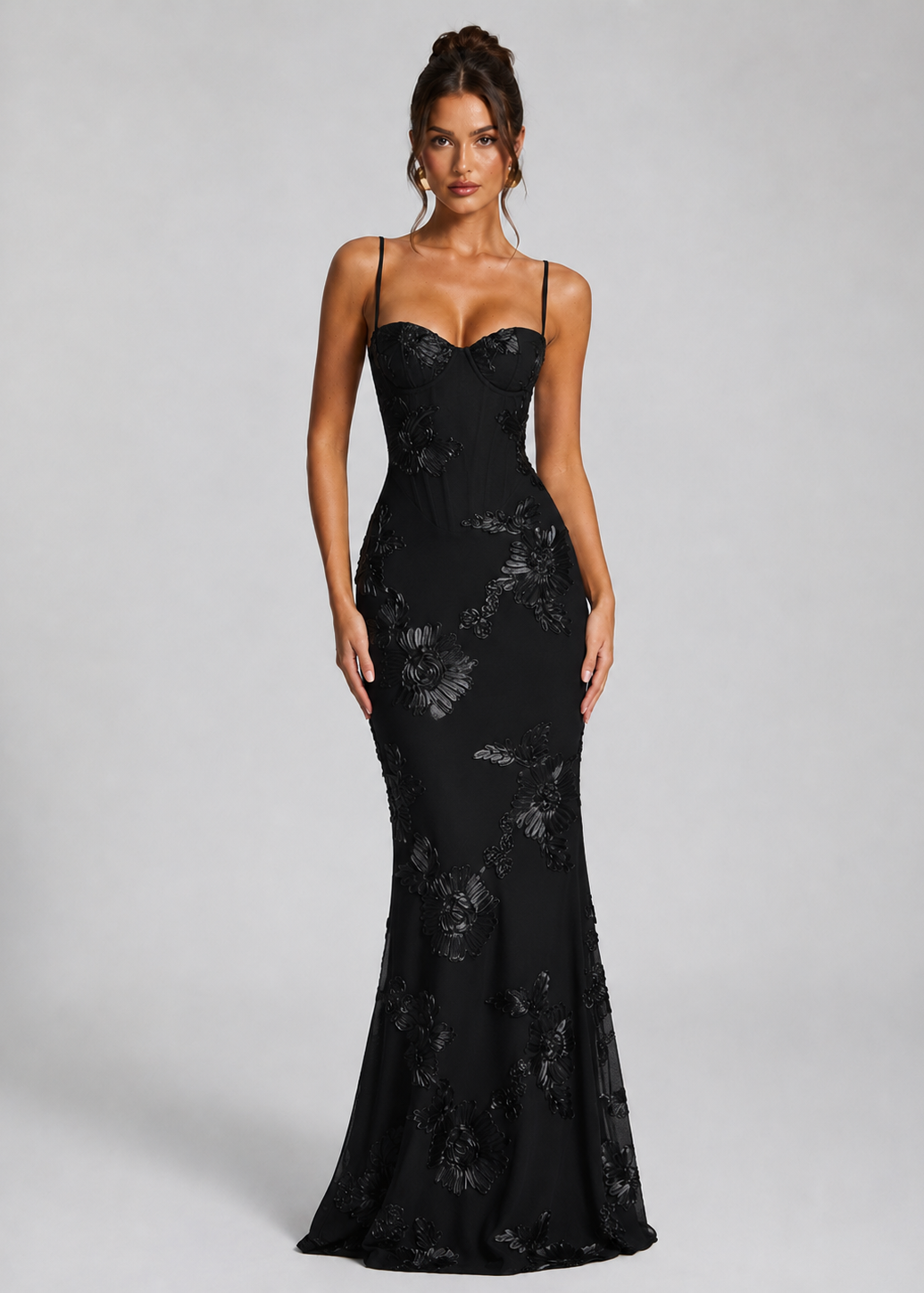 Abito Lungo Donna Corsetto con Ricamo Floreale