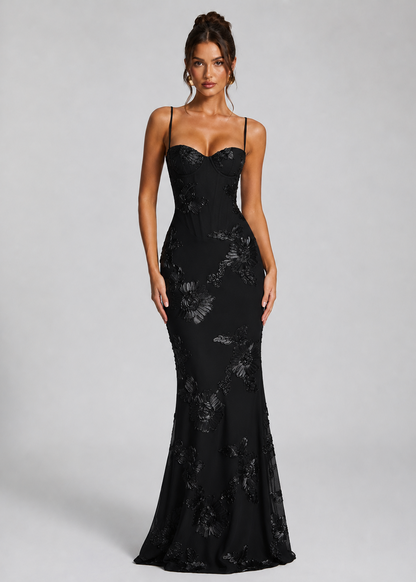 Abito Lungo Donna Corsetto con Ricamo Floreale