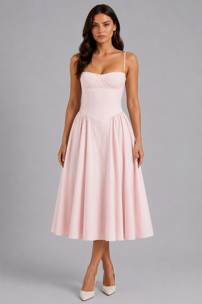 Abito Midi Donna Corsetto Floreale con Coppe Integrate