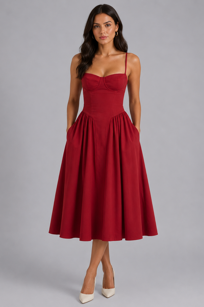 Abito Midi Donna Corsetto Floreale con Coppe Integrate
